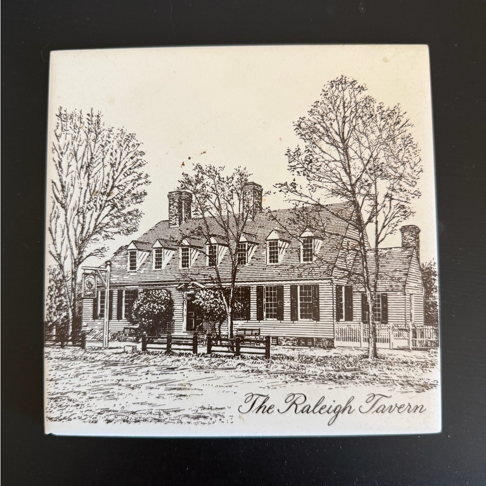 6x6 The Raleigh Tavern Decorative Tile - Black & white Illustration